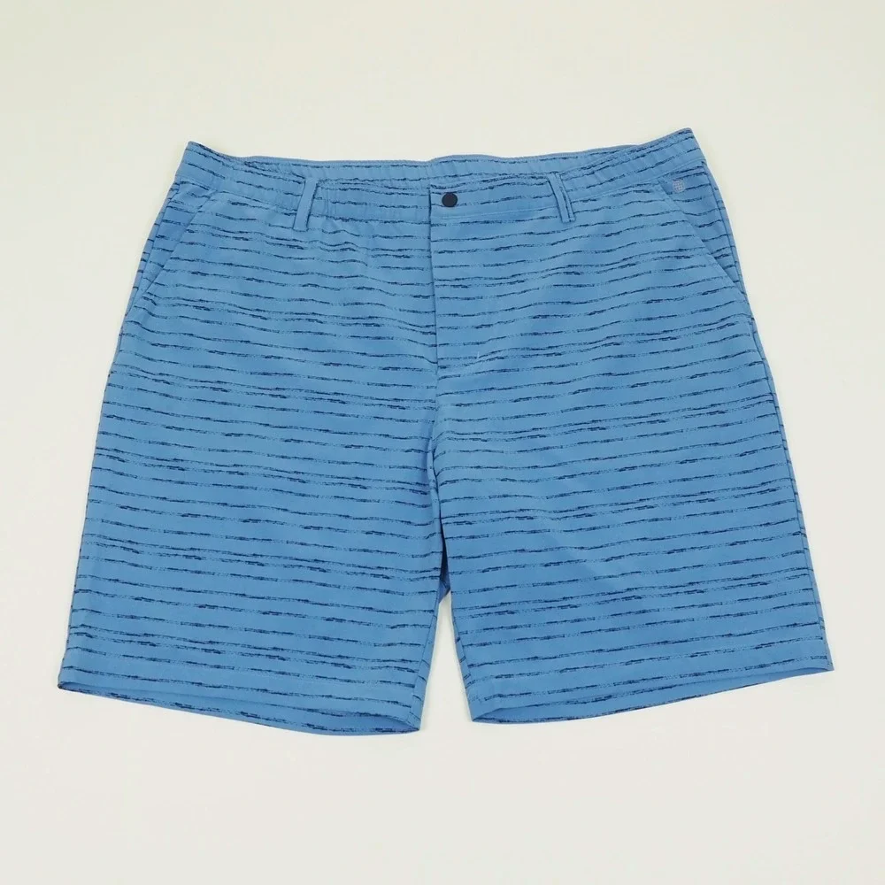 Adidas Golf Shorts Mens 40 Blue Striped Textured Stretch Flat Performance Blend